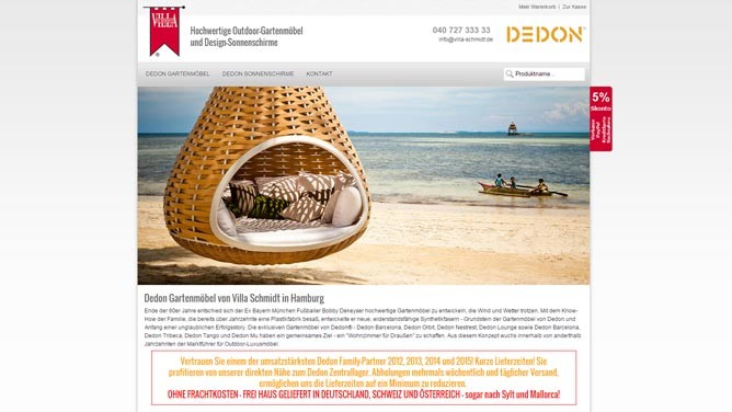 Webdesign · Hamburg Grafiker | Kunde · Villa Schmidt GmbH | Dedon Gartenmöbel Webshop 